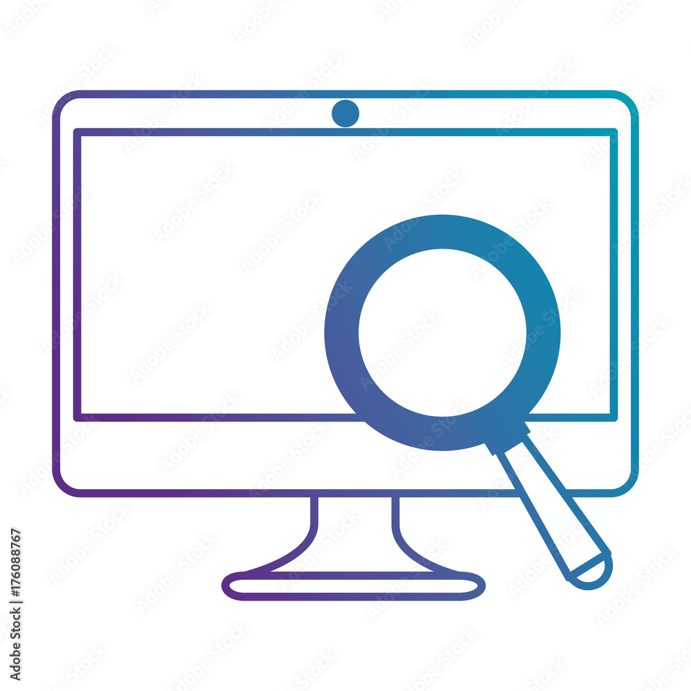 computer display with magnifying glass computer display with magnifying glass