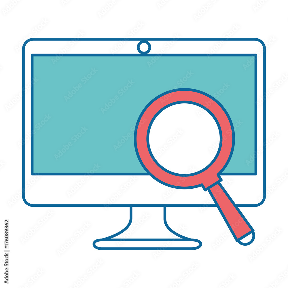 computer display with magnifying glass computer display with magnifying glass