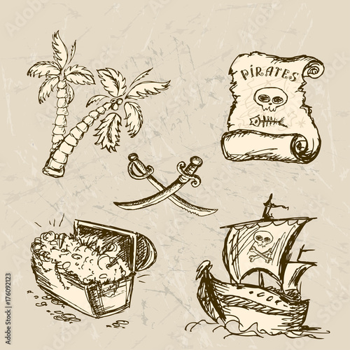 Wallpaper Mural Collection of hand-drawn pirates design elements. Torontodigital.ca