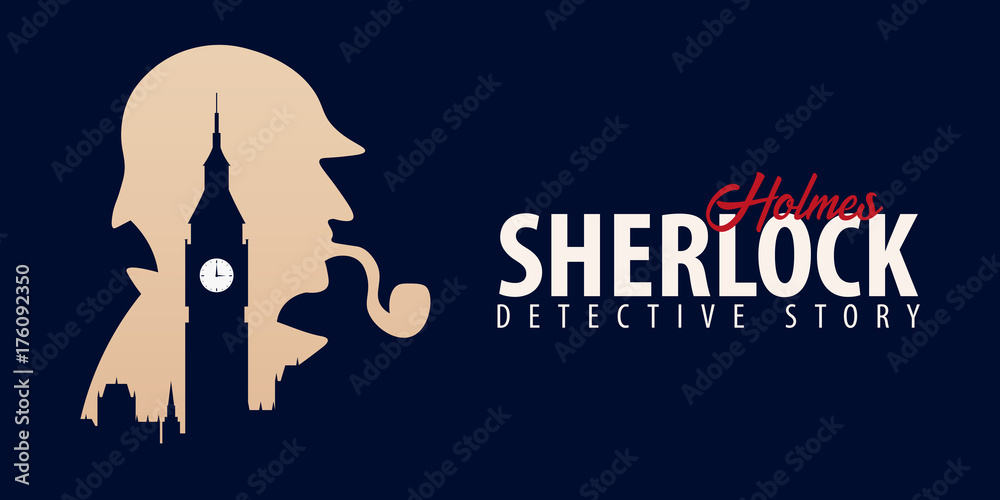 Naklejka premium Sherlock Holmes banners. Detective illustration. Illustration with Sherlock Holmes. Baker street 221B. London. Big Ban.