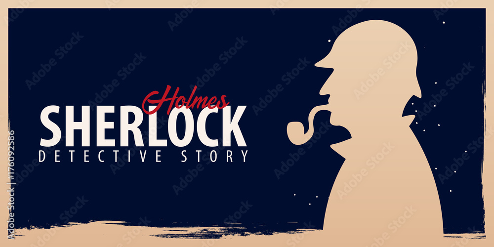 Naklejka premium Sherlock Holmes banners. Detective illustration. Illustration with Sherlock Holmes. Baker street 221B. London. Big Ban.