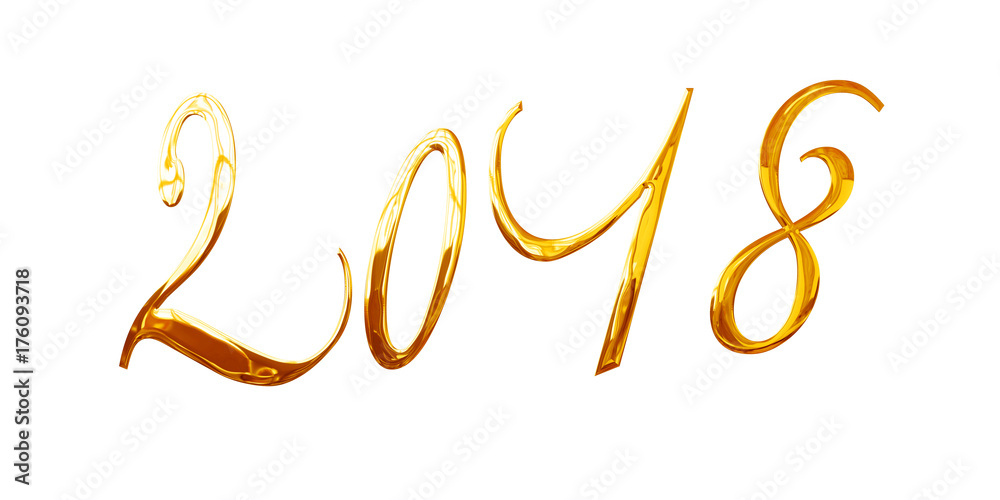2018, elegant shiny 3D golden metal letters isolated on white background 2018, elegant shiny 3D golden metal letters isolated on white background