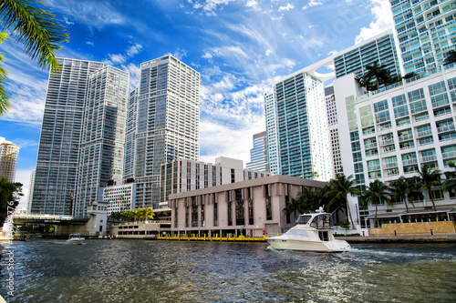 Skyline on cloudy blue sky background in Miami, USA