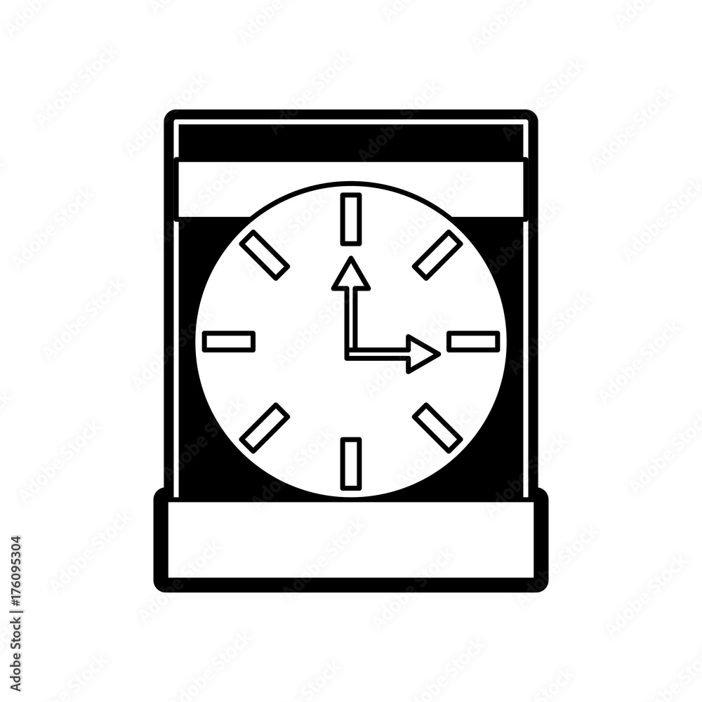 flat line monochromatic clock over white background vector illustration flat line monochromatic clock over white background vector illustration