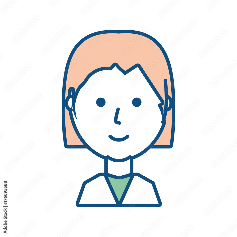 flat line colored woman face over white background vector illustration flat line colored woman face over white background vector illustration
