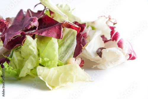 salad radicchio and green lettuce isolated on white background, selective focus and and controlled blur .