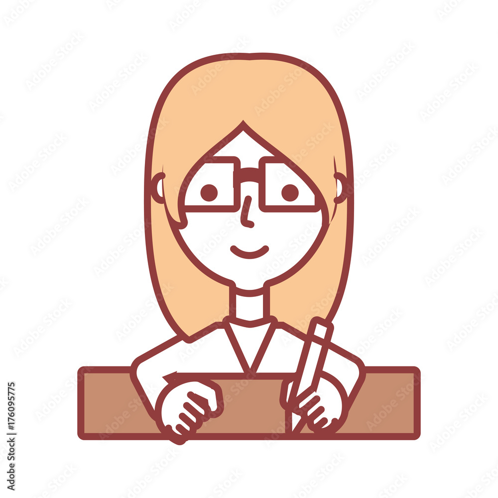 flat line colored woman face with glasses over white background vector illustration flat line colored woman face with glasses over white background vector illustration