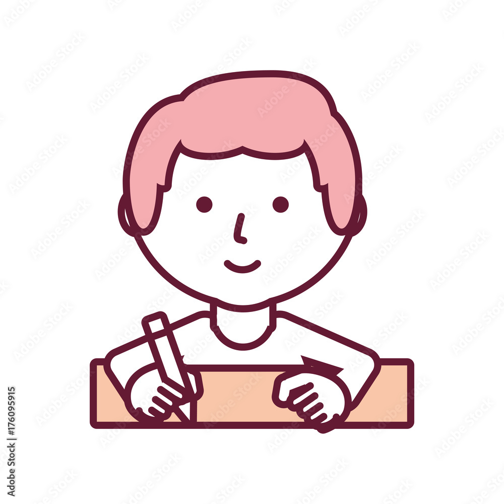 flat line colored man writing over white background vector illustration flat line colored man writing over white background vector illustration