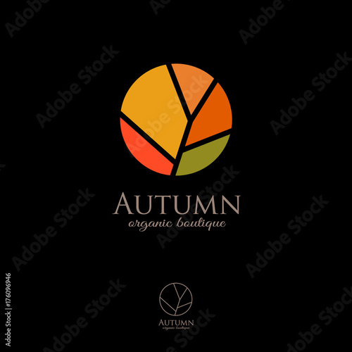 Fall logo. Autumn logo. Organic Shop emblem. Autumn symbol on a dark background.