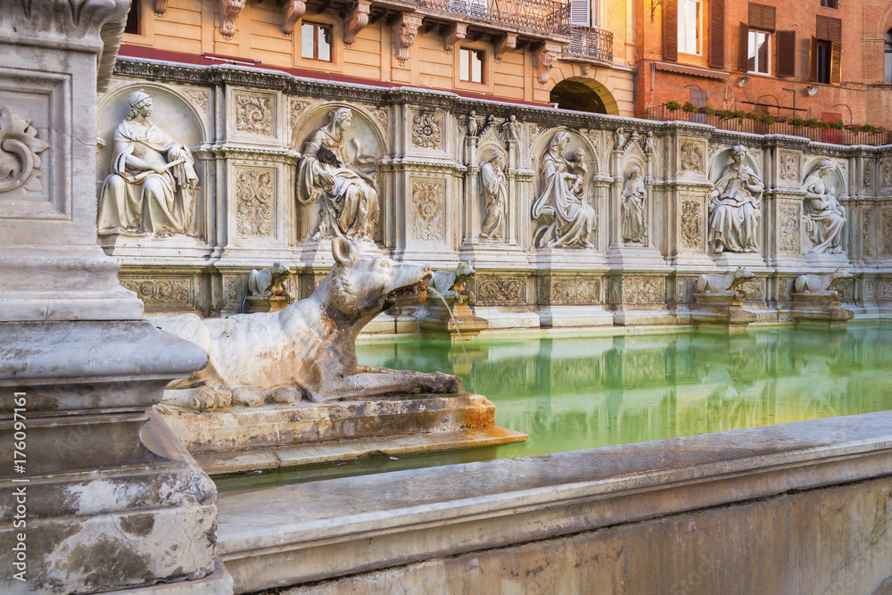 Fonte Gaia is a monumental fountain at the Piazza del Campo -  Siena, Italy