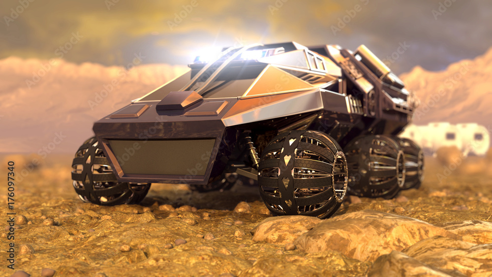 Fototapeta premium Mars Rover Space Travel. 3D rendering