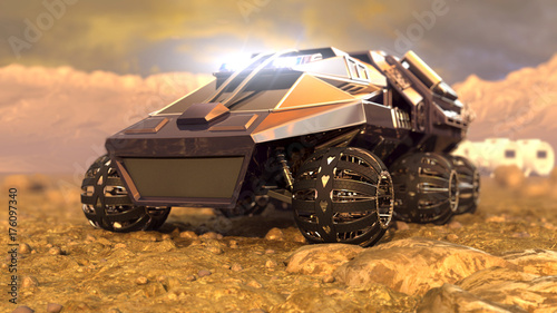 Mars Rover Space Travel. 3D rendering