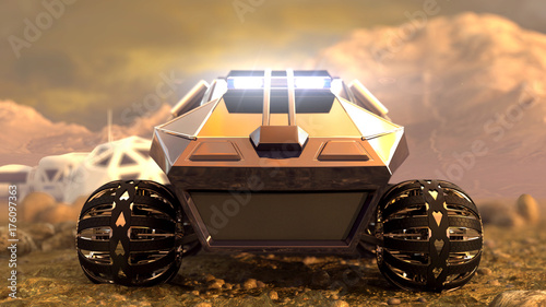 Mars Rover Space Travel. Front view. 3D rendering photo