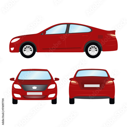 1643405 Car vector template on white background. Business sedan isolated. red sedan flat style. side back front view