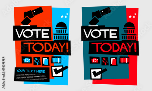 Vote Today   Flat Style Vector Illustration Quote Poster Design  With Text Box