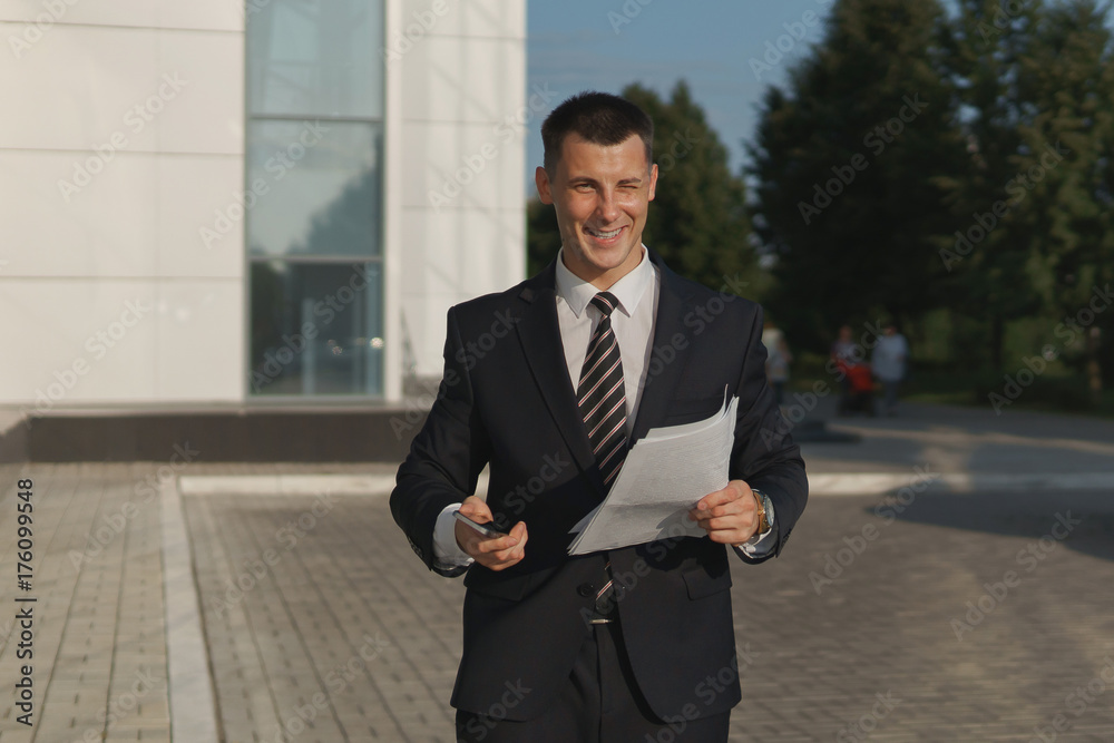 Business people while working near office building Business people while working near office building