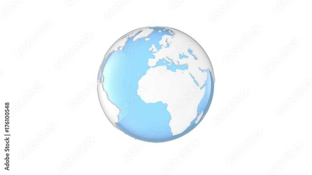 Blue 3d world globe seamless loop on white background Blue 3d world globe seamless loop on white background