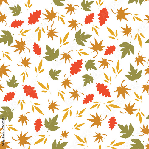 Autumn seamless pattern with leaf, autumn leaf background. Abstract leaf texture. Cute backdrop. Leaf fall. Colorful leaves. Autumn background. The elegant the template for fashion prints. Vector.