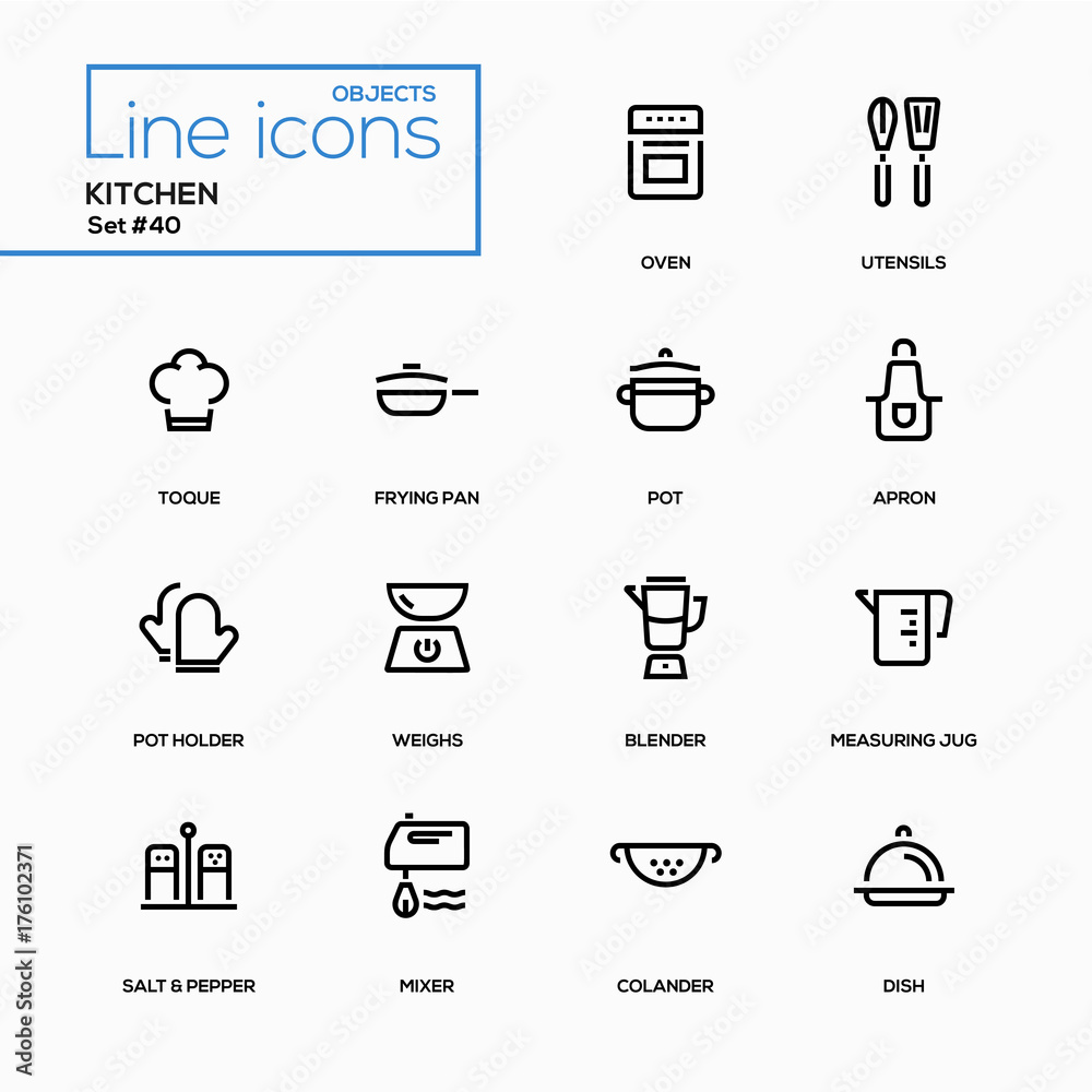 Kitchen utensils - line design icons set - obrazy, fototapety, plakaty 
