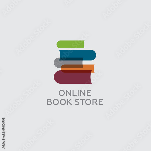 Online book store. Digital library. Colorful books on a light background color.
