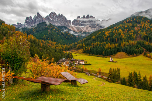 Amazing autumn view of Santa Maddalena village, South Tyrol, Dolomite Alps, Italy. photo