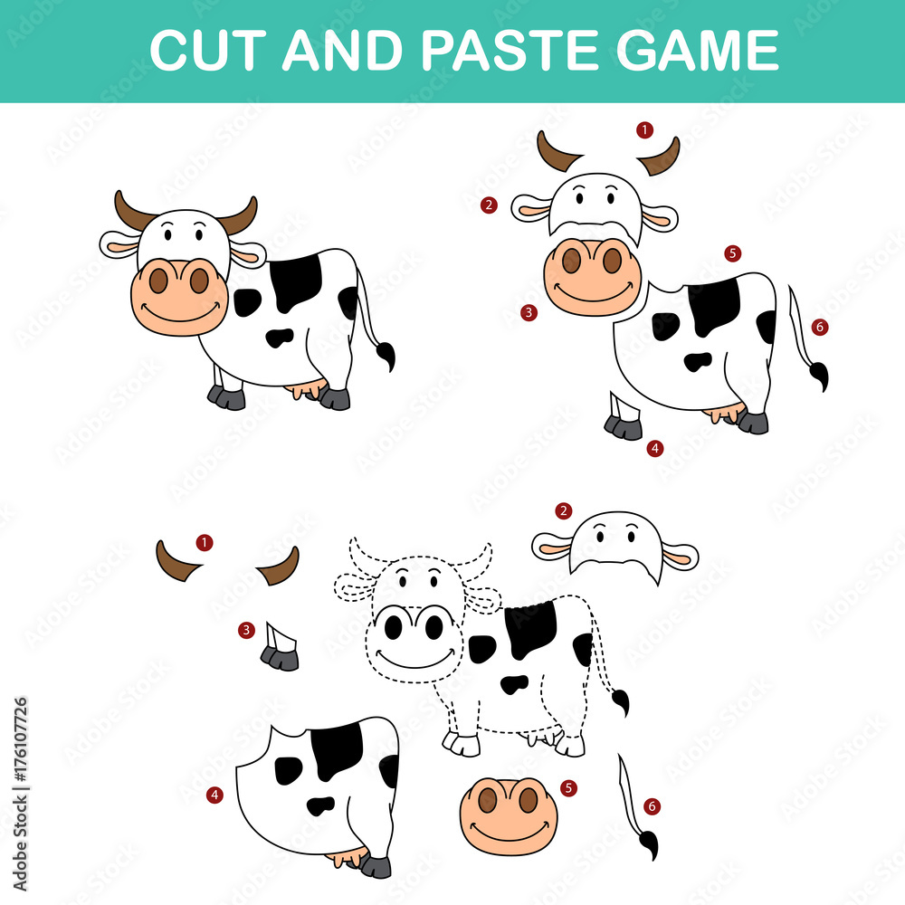 Obraz premium cut and past game,easy educational paper games for kids.illustration