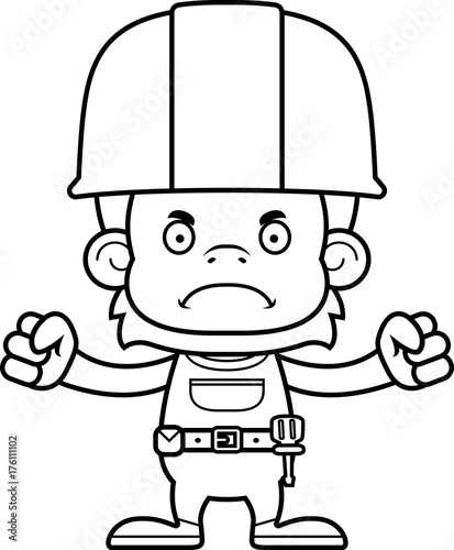 Cartoon Angry Construction Worker Orangutan