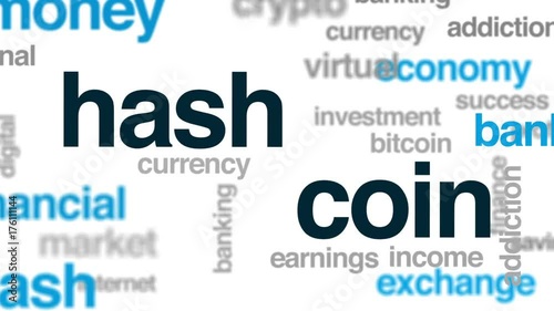 Hashcoin animated word cloud, text design animation. photo