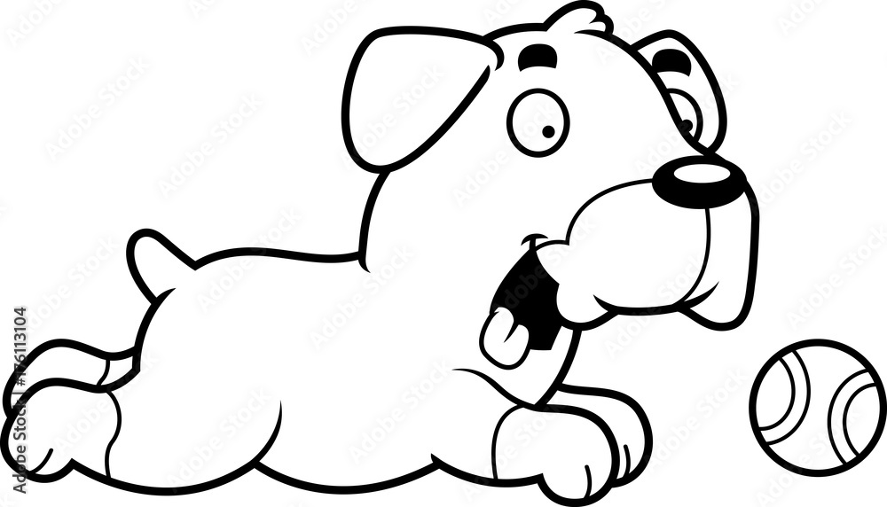 Obraz premium Cartoon Rottweiler Chasing Ball