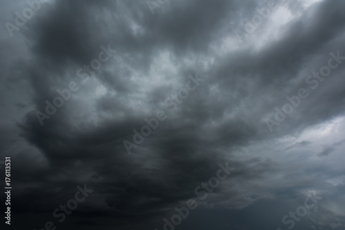 Black cloud and thunderstorm before rainy, Dramatic  black clouds and dark sky © peangdao