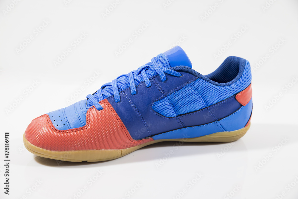 Blue and Red Sneaker on white background, isolated product, footwear. Blue and Red Sneaker on white background, isolated product, footwear.