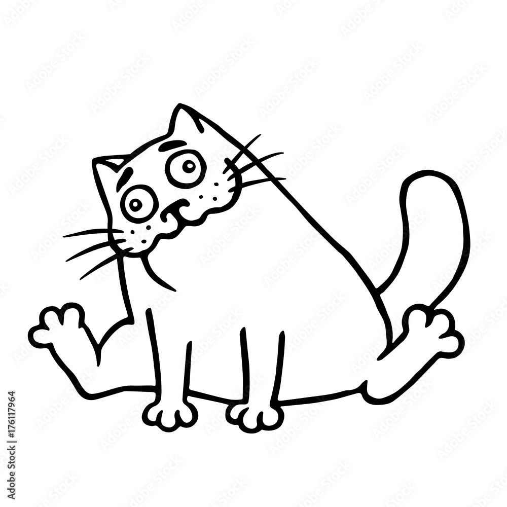 Obraz premium Drunk cartoon happy fat cat. Isolated vector illustration.