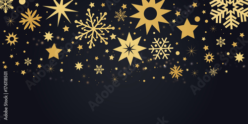 Weihnachtliches Design mit Sternen in verschiedenen Formen schwarz und goldene Vektor Illustration