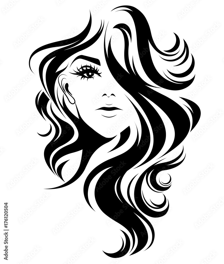 women long hair style icon, logo women on white background - obrazy, fototapety, plakaty 