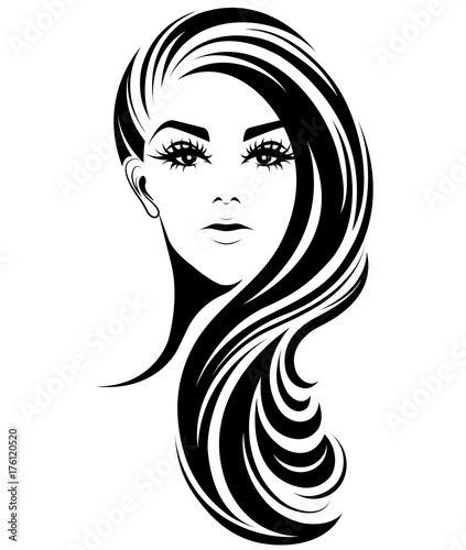 women long hair style icon, logo women on white background
