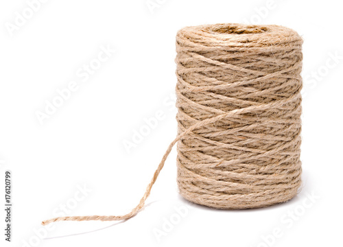 Canvastavla Coil of rope flaxen threads isolated on white background