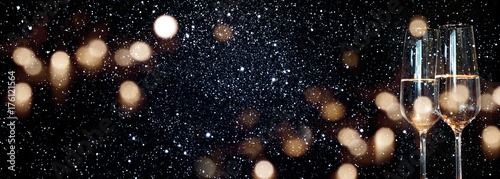 Champagne with starry sky and golden bokeh