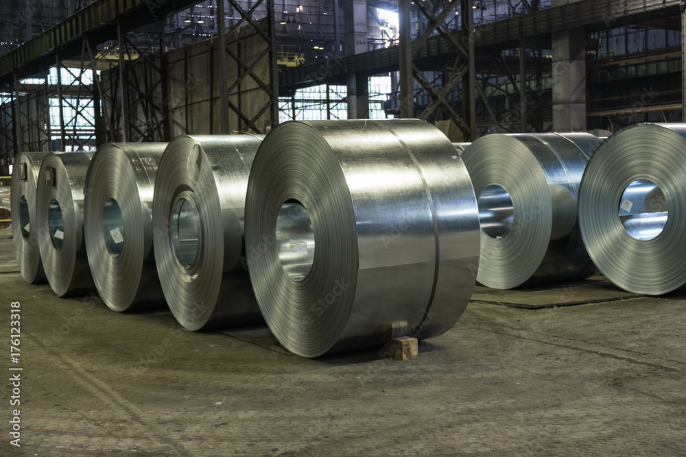 Raw steel coils ready for production in the steel mill Raw steel coils ready for production in the steel mill