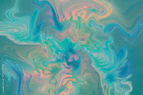 Abstract marble texture. Fantasy fractal background in blue, green, and orange colors. Digital art. 3D rendering. © Klavdiya Krinichnaya