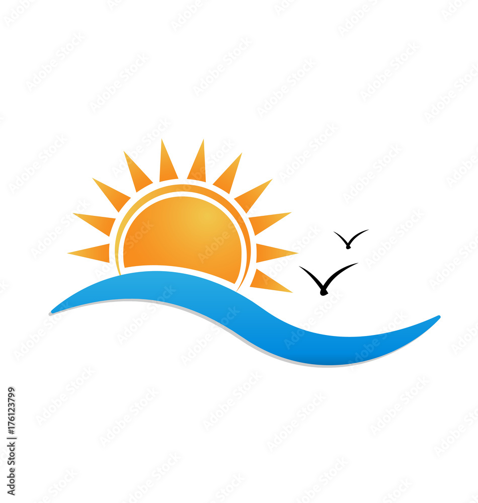 Ocean wave and sunset icon vector