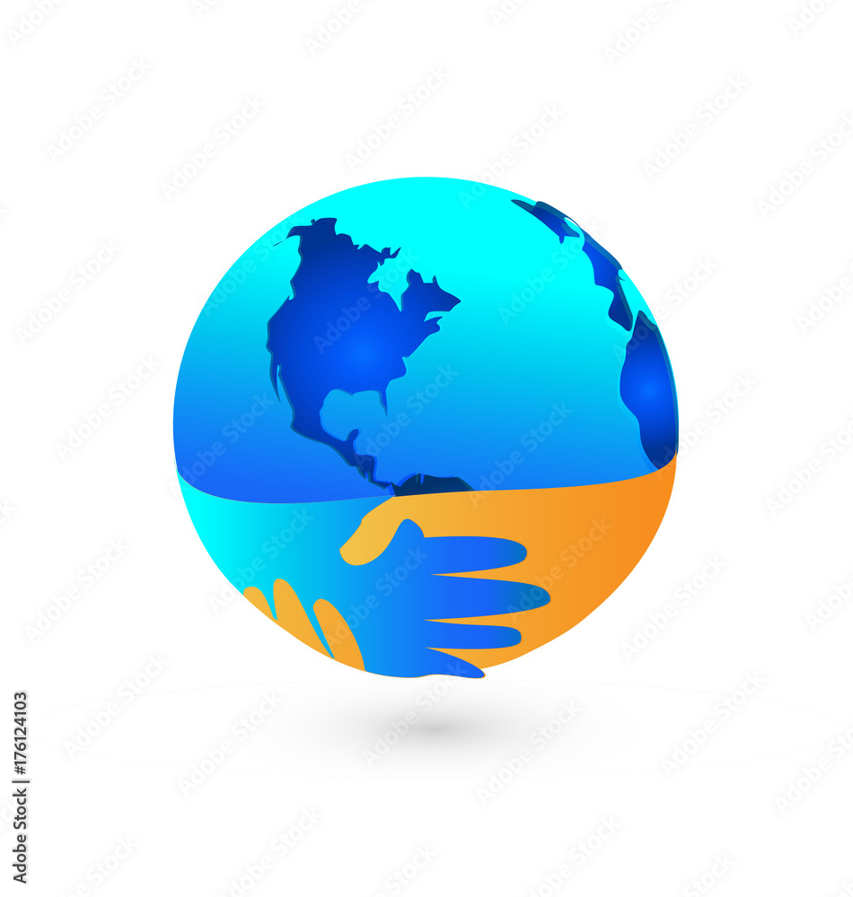 Fototapeta premium Worldwide handshake, peaceful agreement, icon vector