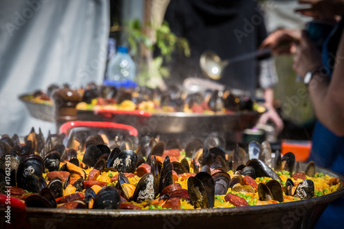 Paella with mussels and shrimps