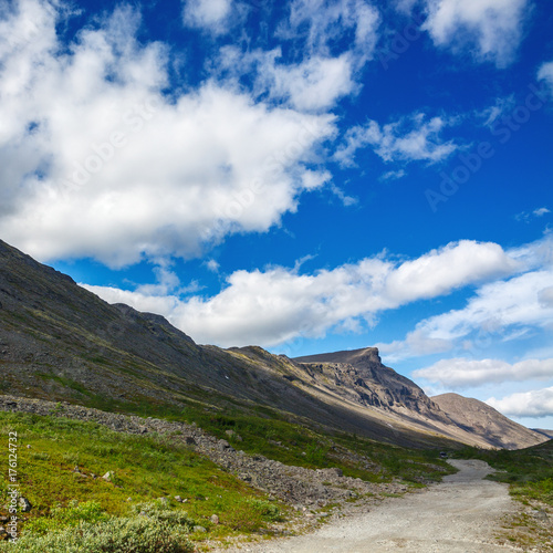 Road in the mountains of Khibiny, Kola Peninsula, Russia.