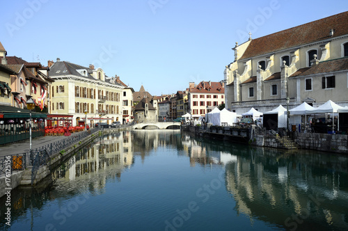 Annecy city, Thiou canal and Art market, Savoy, France