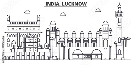 India, Lucknow architecture line skyline illustration. Linear vector cityscape with famous landmarks, city sights, design icons. Landscape wtih editable strokes