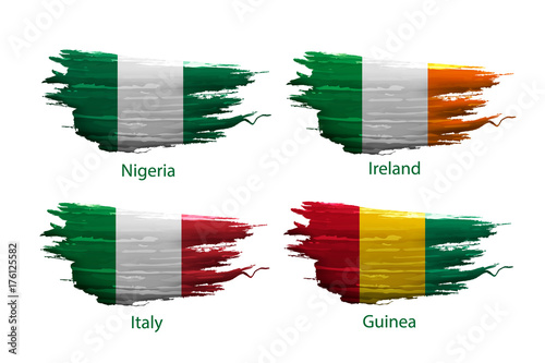 set smear paint of flag on white background