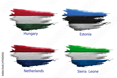 set smear paint of flag on white background