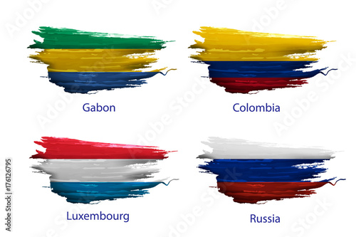 set smear paint of flag on white background