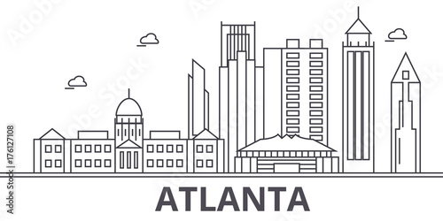 Obraz na płótnie Atlanta architecture line skyline illustration. Linear vector cityscape with famous landmarks, city sights, design icons. Editable strokes w salonie