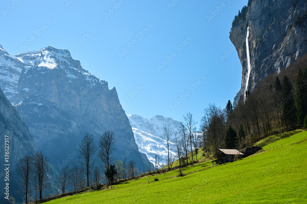Beautiful Lauterbrunnen valley near Interlaken in Switzerland
